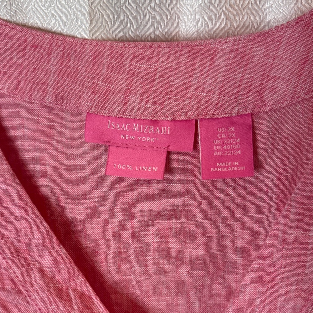 Isaac Mizrahi (never worn) Pink Linen V-Neck Women's Top - Picture 2 of 5